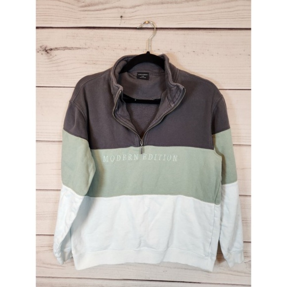 Cotton On Womens Gray Green White Colorblock Quarter-Zip Sweatshirt, Size S